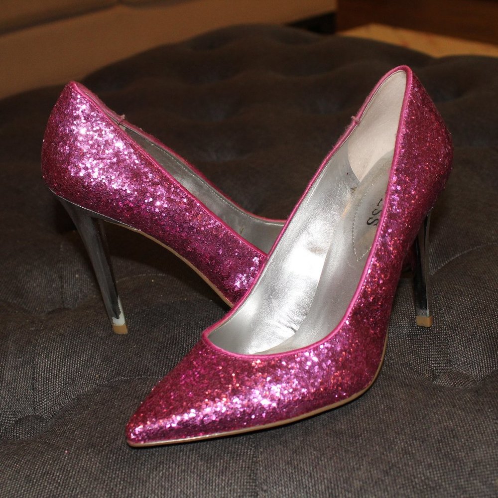 Guess Glitter Sparkle Pink Pointed Toe